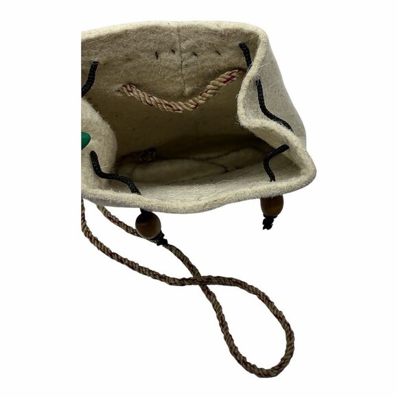 Brand New Women's Mongolian Style Felt Bag Handmade Drawstrings Beaded - Picture 5 of 7